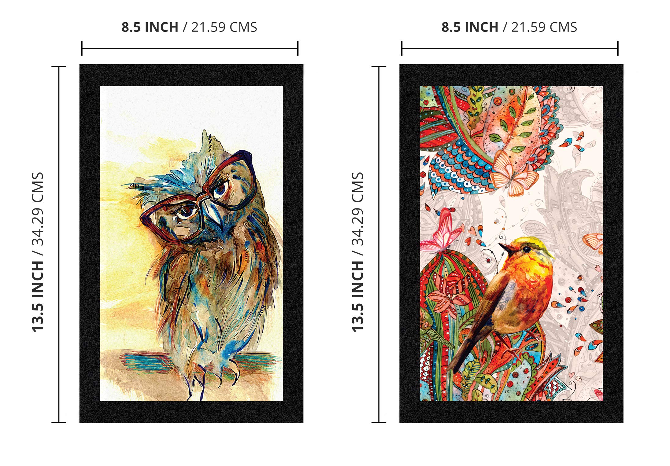 Artx Birds Owl And Sparrow Abstract Framed Paintings Combo Set Of 2 (8.5 X 13.5 Set Of 2 Paintings, Multicolor, Synthetic Wood)